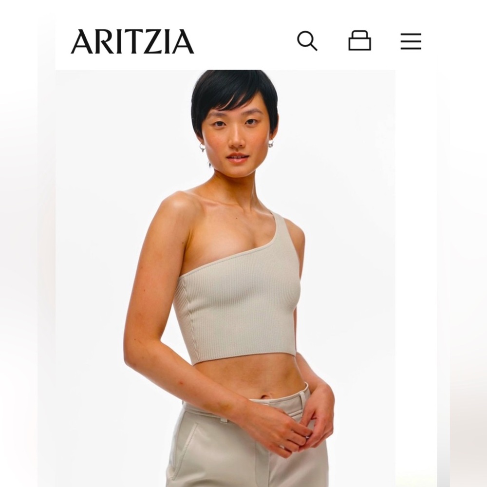 Aritzia Babaton Sculpt Knit One-Shoulder Cropped Tank Crop Top XS Cream